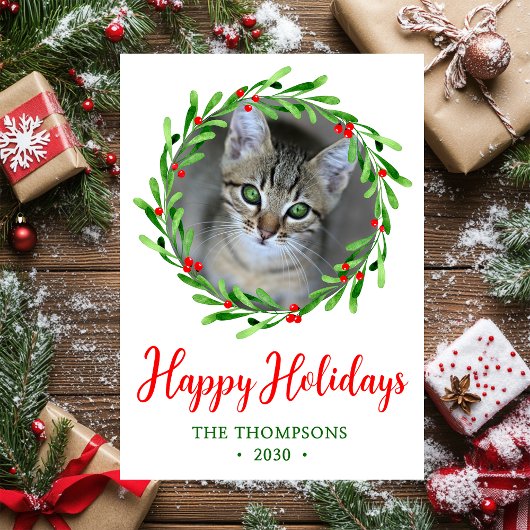 猫の写真のクリスマスリース シーズンカード