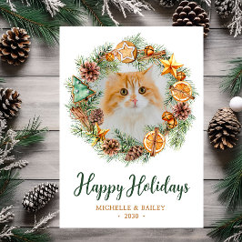 猫の写真のクリスマスリース シーズンカード