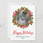 猫の写真のクリスマスリース シーズンカード (正面)