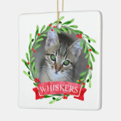 猫の写真のクリスマスリース セラミックオーナメント (左)