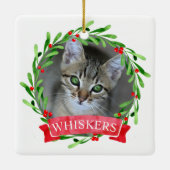 猫の写真のクリスマスリース セラミックオーナメント (裏面)