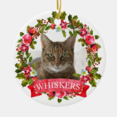 猫の写真のクリスマスリース セラミックオーナメント (正面)