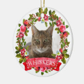 猫の写真のクリスマスリース セラミックオーナメント (左)