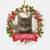 猫の写真のクリスマスリース セラミックオーナメント (裏面)