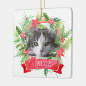 猫の写真のクリスマスリース セラミックオーナメント (左)