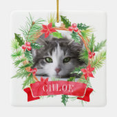 猫の写真のクリスマスリース セラミックオーナメント (裏面)