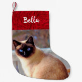猫の写真のペットネームのシャムの子ネコ スモールクリスマスストッキング (正面)