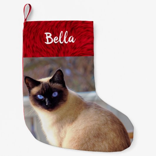 猫の写真のペットネームのシャムの子ネコ スモールクリスマスストッキング (正面)