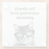 猫の写真の文法を黙って修正してるおもしろい ガラスコースター (裏面)