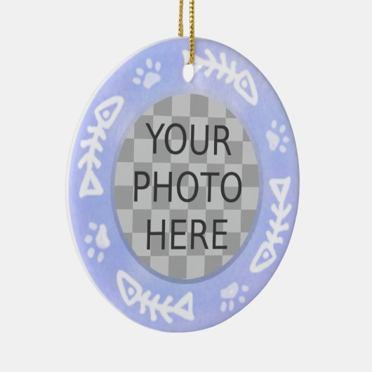 猫の写真を加える:魚と足跡 セラミックオーナメント (右)