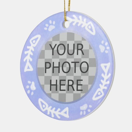 猫の写真を加える:魚と足跡 セラミックオーナメント (左)