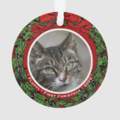 猫の写真カスタム名初めてのクリスマスリース オーナメント (裏面)