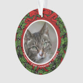 猫の写真カスタム名初めてのクリスマスリース オーナメント (正面)