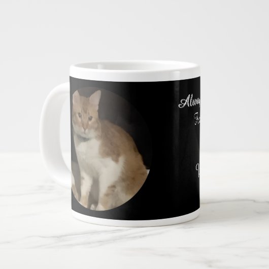 猫の写真追悼 名前 テキスト   ジャンボコーヒーマグカップ (正面左)