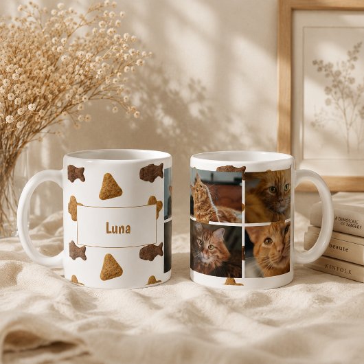 猫の写真4枚と名前をデザインした コーヒーマグカップ