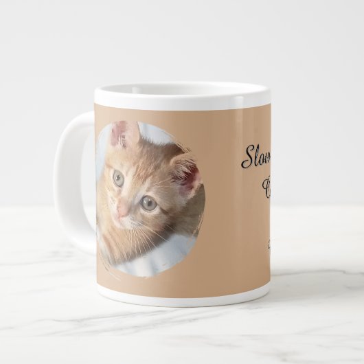 猫の写真、テキスト、差し替え可能、面白い、猫好きのための ジャンボコーヒーマグカップ (正面左)
