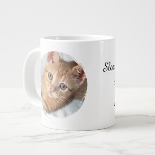 猫の写真、テキスト、差し替え可能、面白い、猫好きのための ジャンボコーヒーマグカップ (正面左)