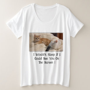 猫の写真、両面に面白いテキスト、差し替え可能、 プラスサイズTシャツ