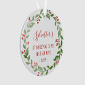 猫の写真 初のクリスマス 水彩の花輪 2024 オーナメント (正面)