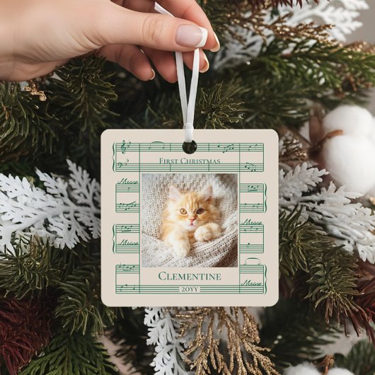 猫の写真 初めてのクリスマス ニャンニャン楽譜 メタルオーナメント