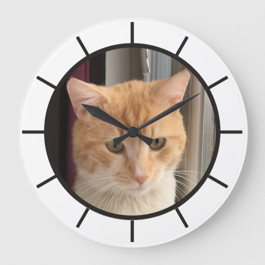 猫の写真 差し替え可能 面白い ラージ壁時計 (正面)
