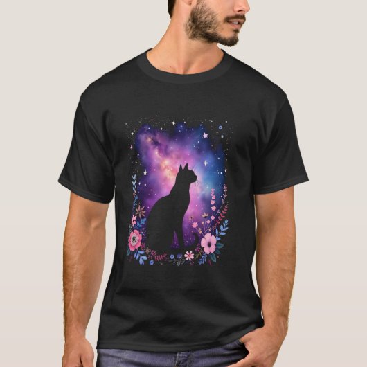 猫の写真 銀河 花 Tシャツ (正面)