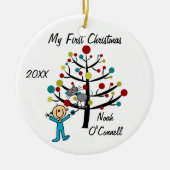 猫の初めてのクリスマスによってカスタマイズオーナメントを持つ男の子 セラミックオーナメント (正面)