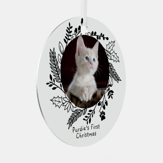 猫の初めてのクリスマスパーソナライズされた写真と名前 メタルオーナメント (正面右)