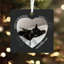 猫の初めてのクリスマスペット写真オーナメント メタルオーナメント