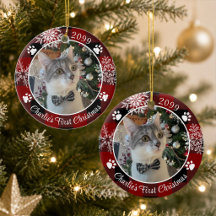 猫の初めてのクリスマス 赤黒チェックフォト