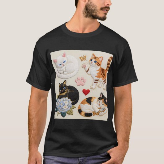 猫の刺繍5 Tシャツ (正面)