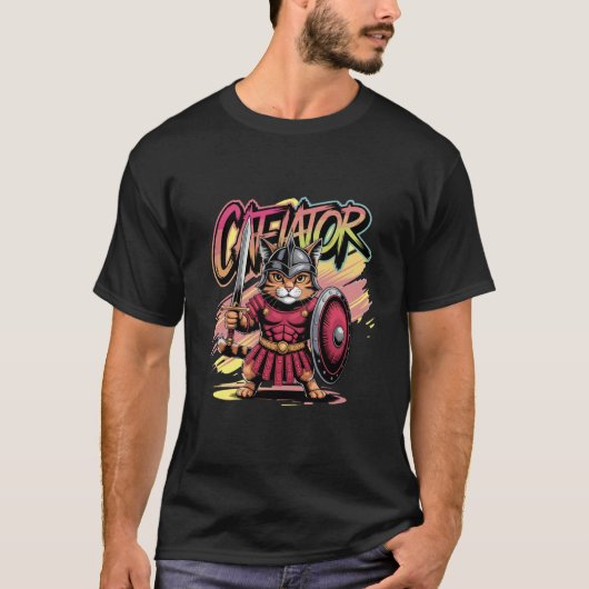 猫の剣闘士 エピックな戦士 猫好き Tシャツ (正面)