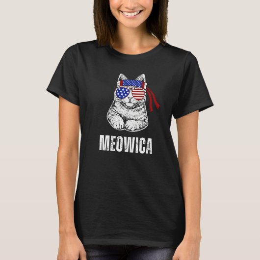 猫の労働者の日 ミャオイカメリカ 男性 アメリカ国旗 Tシャツ (正面)