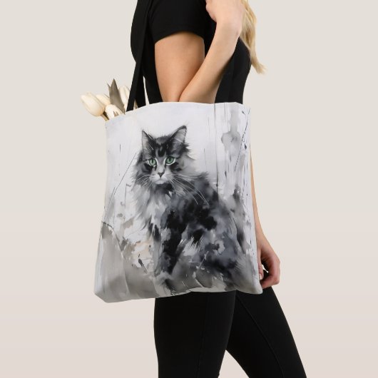 猫の動物の絵を描インク トートバッグ (クローズアップ)