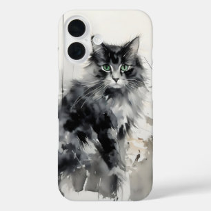 猫の動物の絵を描インク iPhone 16ケース