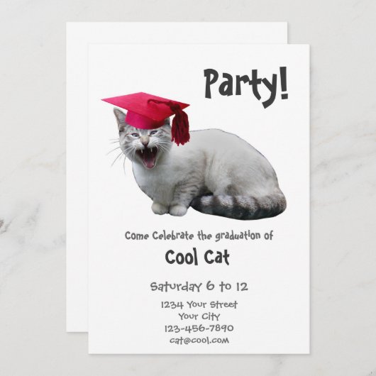 猫の卒業のパーティの招待状 招待状 (正面/裏面)