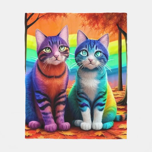 猫の双子Digital Art-56467 フリースブランケット (正面)