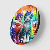 猫の双子Digital Art-56467 ラウンド壁時計 (傾斜)