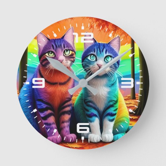 猫の双子Digital Art-56467 ラウンド壁時計 (正面)