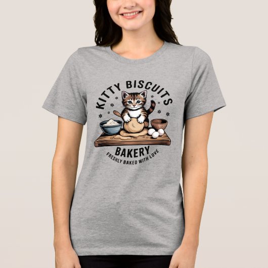 猫の可愛いパン作りTシャツ、猫が大好きな人へ トライブレンドTシャツ (正面)