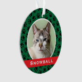 猫の名前の写真パーソナライズされたをプリントした緑のペット オーナメント (正面)
