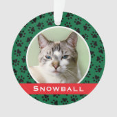 猫の名前の写真パーソナライズされたをプリントした緑のペット オーナメント (正面)