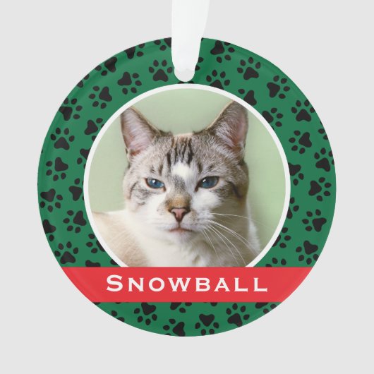 猫の名前の写真パーソナライズされたをプリントした緑のペット オーナメント (正面)