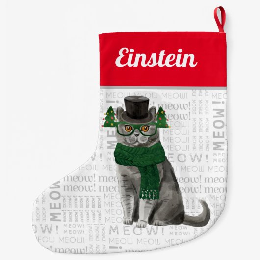 猫の名前、ブリティッシュ·ショートヘアの猫がクリスマス ラージクリスマスストッキング (裏面)