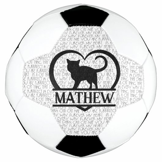 猫の名言とシルエットハートのモノグラム分割デザイン サッカーボール (正面)