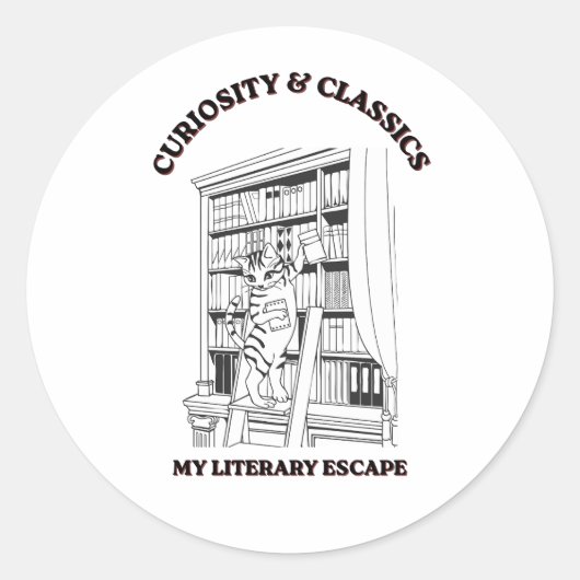 猫の図書館司書の美意識アートポスター ラウンドシール (正面)