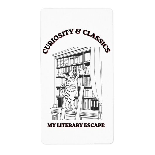 猫の図書館司書の美意識アートポスター ラベル (正面)
