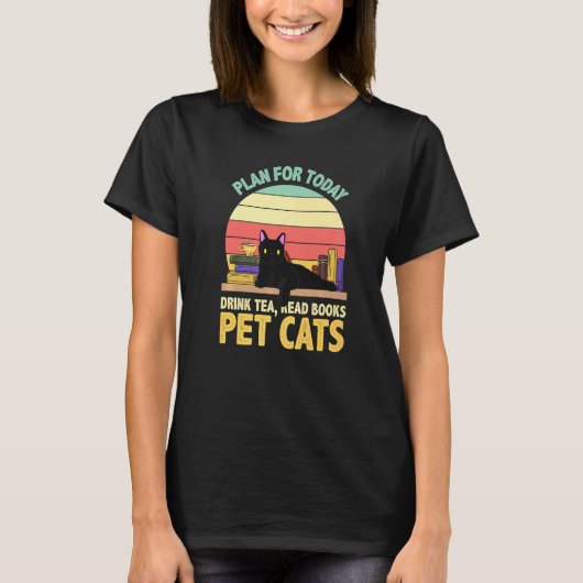 猫の図書館司書 本の虫 Tシャツ (正面)