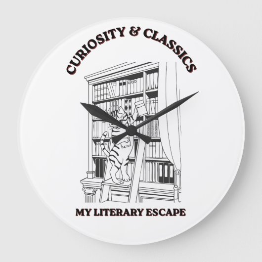 猫の図書館司書 美しいアートポスター ラージ壁時計 (正面)