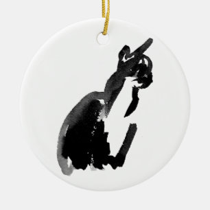 猫の墨絵アート セラミックオーナメント
